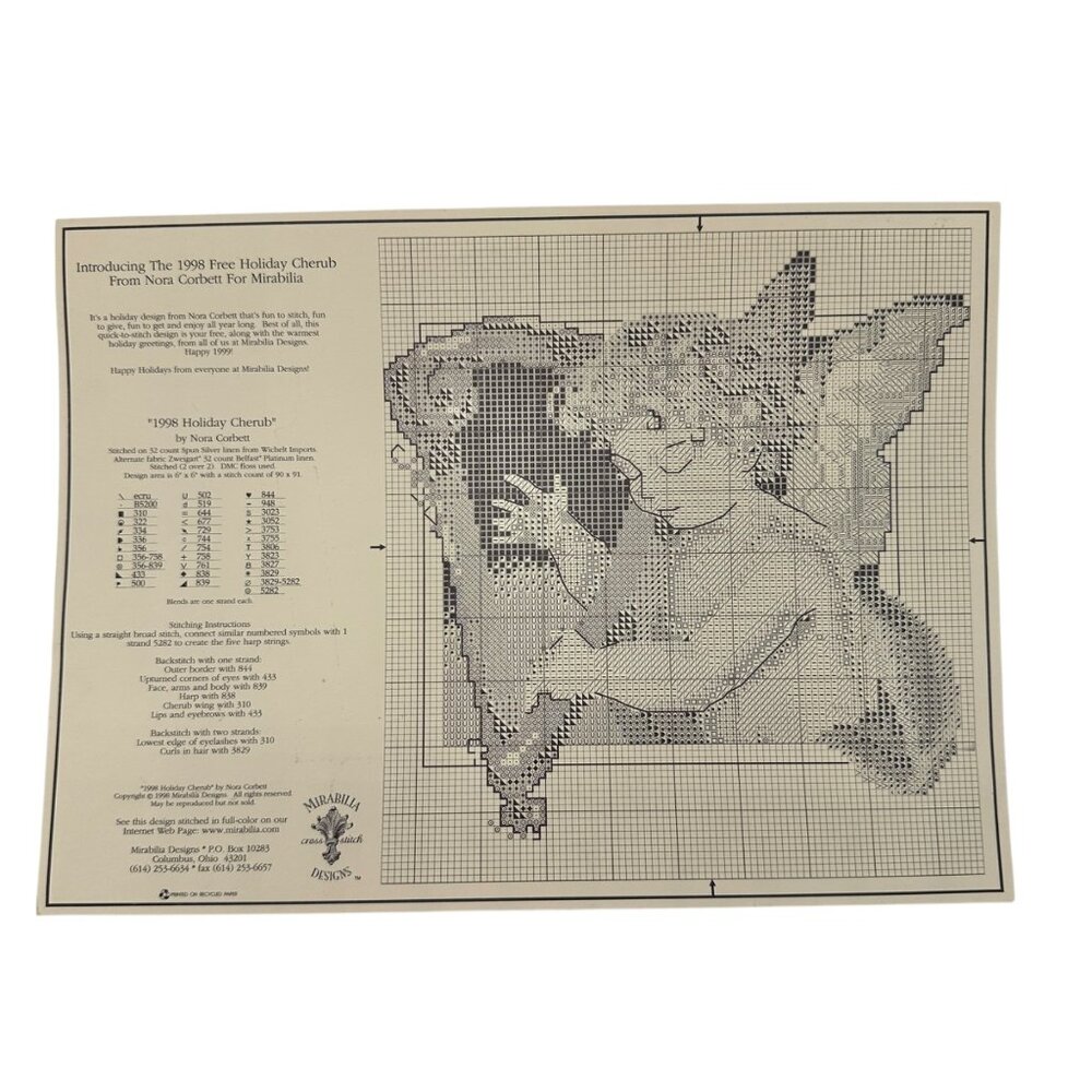 1998 Holiday Cherub Cross Stitch Pattern By Nora Corbett For Mirabilia Designs